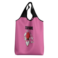 Pink and Black Bowling Grocery Bag Design with Red Ball and Pins and Custom Team Name Graphic - Wonder Print Shop