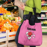 Pink and Black Bowling Grocery Bag Design with Red Ball and Pins and Custom Team Name Graphic - Wonder Print Shop