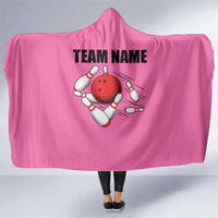 Pink and Black Bowling Hooded Blanket Design with Red Ball and Pins and Custom Team Name Graphic - Wonder Print Shop