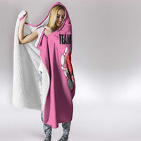 Pink and Black Bowling Hooded Blanket Design with Red Ball and Pins and Custom Team Name Graphic - Wonder Print Shop