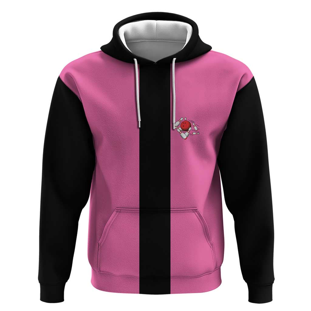 Pink and Black Bowling Hoodie Design with Red Ball and Pins and Custom Team Name Graphic - Wonder Print Shop