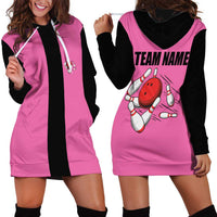 Pink and Black Bowling Hoodie Dress Design with Red Ball and Pins and Custom Team Name Graphic - Wonder Print Shop