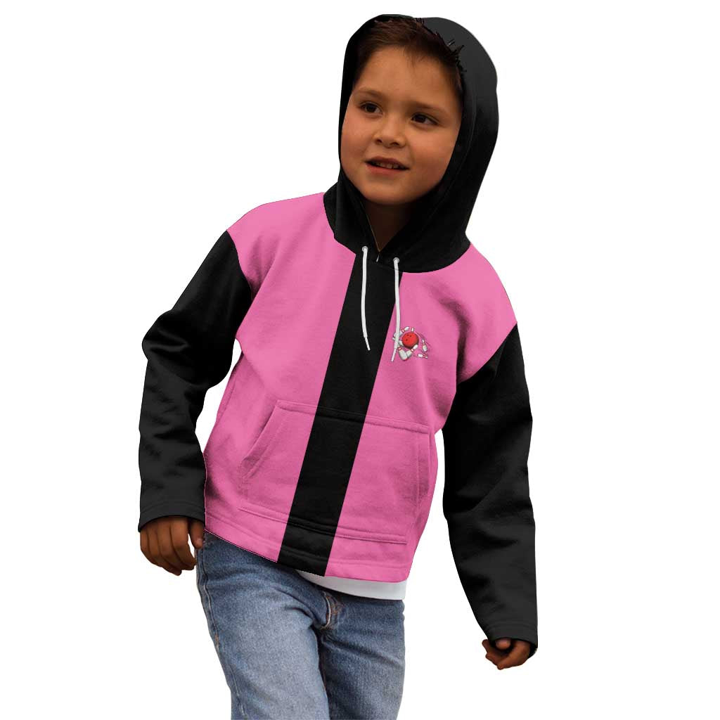 Pink and Black Bowling Kid Hoodie Design with Red Ball and Pins and Custom Team Name Graphic - Wonder Print Shop