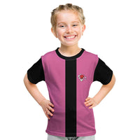 Pink and Black Bowling Kid T Shirt Design with Red Ball and Pins and Custom Team Name Graphic - Wonder Print Shop
