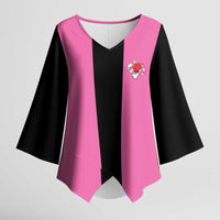Pink and Black Bowling Kimono Sleeve Blouse Design with Red Ball and Pins and Custom Team Name Graphic - Wonder Print Shop