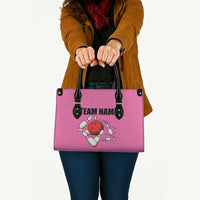 Pink and Black Bowling Leather Bag Design with Red Ball and Pins and Custom Team Name Graphic - Wonder Print Shop