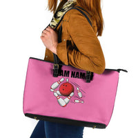 Pink and Black Bowling Leather Tote Bag Design with Red Ball and Pins and Custom Team Name Graphic - Wonder Print Shop