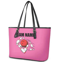 Pink and Black Bowling Leather Tote Bag Design with Red Ball and Pins and Custom Team Name Graphic - Wonder Print Shop