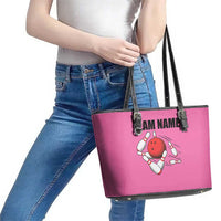 Pink and Black Bowling Leather Tote Bag Design with Red Ball and Pins and Custom Team Name Graphic - Wonder Print Shop