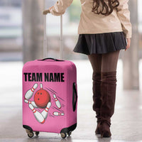 Pink and Black Bowling Luggage Cover Design with Red Ball and Pins and Custom Team Name Graphic - Wonder Print Shop