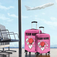 Pink and Black Bowling Luggage Cover Design with Red Ball and Pins and Custom Team Name Graphic - Wonder Print Shop