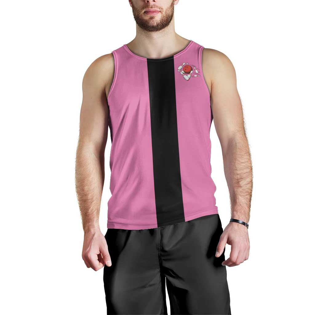 Pink and Black Bowling Men Tank Top Design with Red Ball and Pins and Custom Team Name Graphic - Wonder Print Shop