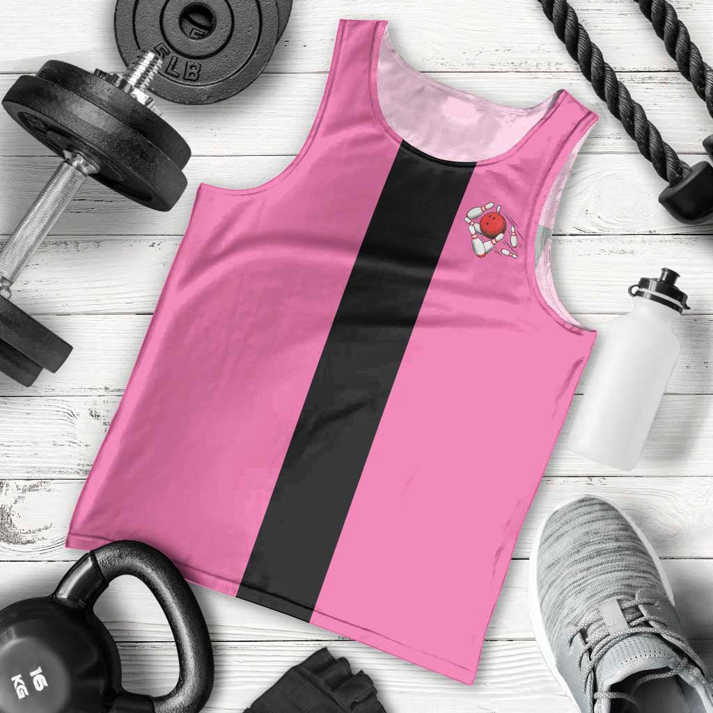 Pink and Black Bowling Men Tank Top Design with Red Ball and Pins and Custom Team Name Graphic - Wonder Print Shop