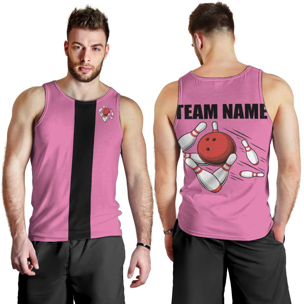 Pink and Black Bowling Men Tank Top Design with Red Ball and Pins and Custom Team Name Graphic - Wonder Print Shop