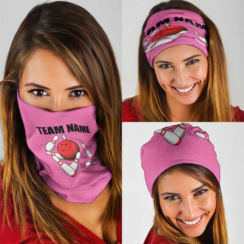 Pink and Black Bowling Neck Gaiter Design with Red Ball and Pins TS04