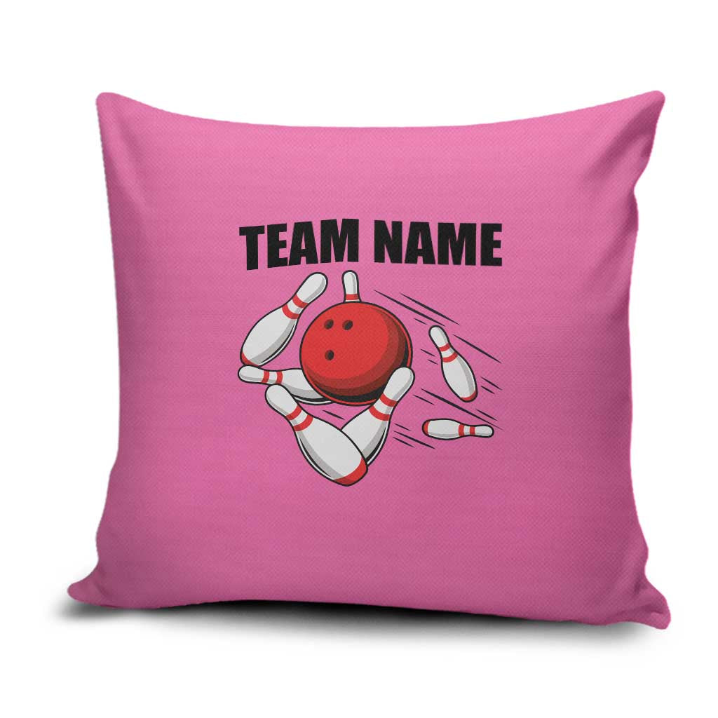 Pink and Black Bowling Pillow Cover Design with Red Ball and Pins and Custom Team Name Graphic - Wonder Print Shop