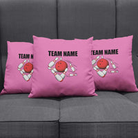Pink and Black Bowling Pillow Cover Design with Red Ball and Pins and Custom Team Name Graphic - Wonder Print Shop