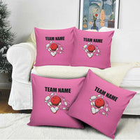 Pink and Black Bowling Pillow Cover Design with Red Ball and Pins and Custom Team Name Graphic - Wonder Print Shop