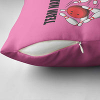 Pink and Black Bowling Pillow Cover Design with Red Ball and Pins and Custom Team Name Graphic - Wonder Print Shop