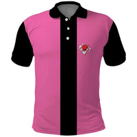 Pink and Black Bowling Polo Shirt Design with Red Ball and Pins and Custom Team Name Graphic - Wonder Print Shop
