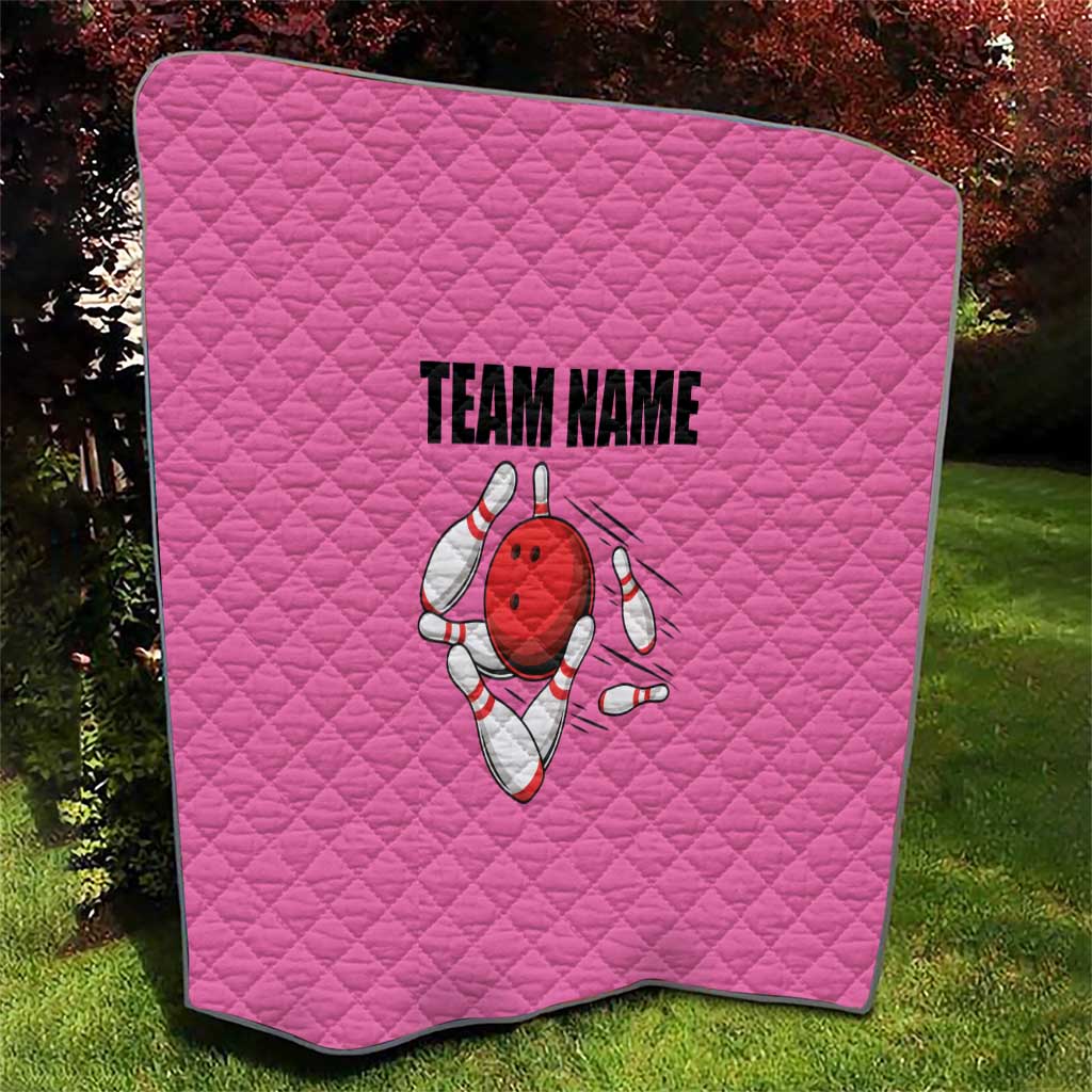Pink and Black Bowling Quilt Design with Red Ball and Pins and Custom Team Name Graphic - Wonder Print Shop