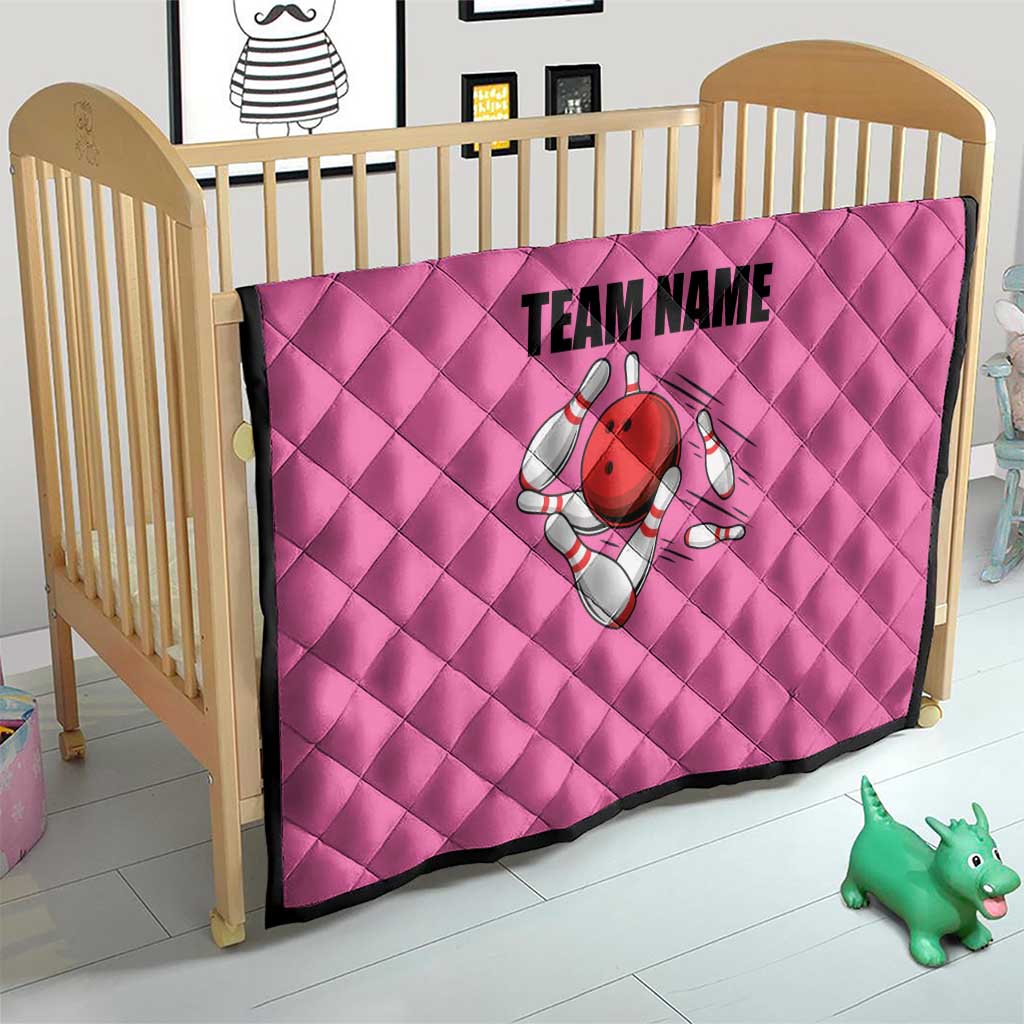 Pink and Black Bowling Quilt Design with Red Ball and Pins and Custom Team Name Graphic - Wonder Print Shop