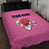 Pink and Black Bowling Quilt Bed Set Design with Red Ball and Pins and Custom Team Name Graphic - Wonder Print Shop