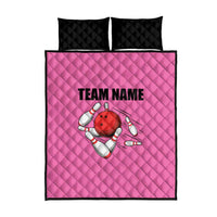 Pink and Black Bowling Quilt Bed Set Design with Red Ball and Pins and Custom Team Name Graphic - Wonder Print Shop