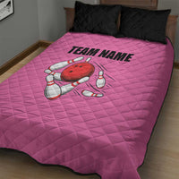 Pink and Black Bowling Quilt Bed Set Design with Red Ball and Pins and Custom Team Name Graphic - Wonder Print Shop