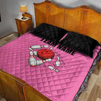 Pink and Black Bowling Quilt Bed Set Design with Red Ball and Pins and Custom Team Name Graphic - Wonder Print Shop