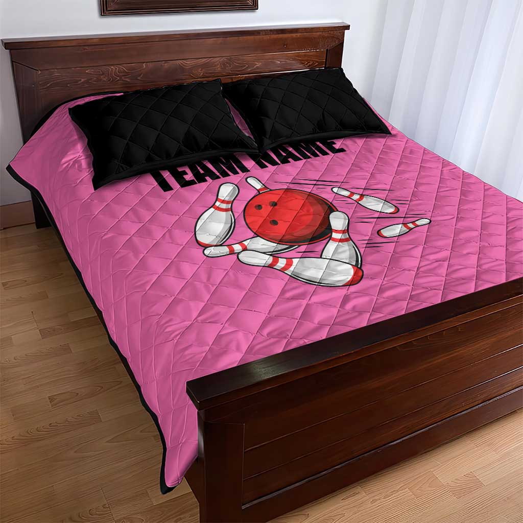 Pink and Black Bowling Quilt Bed Set Design with Red Ball and Pins and Custom Team Name Graphic - Wonder Print Shop