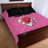 Pink and Black Bowling Quilt Bed Set Design with Red Ball and Pins and Custom Team Name Graphic - Wonder Print Shop