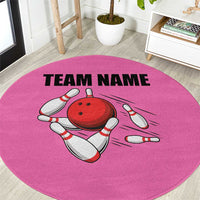 Pink and Black Bowling Round Carpet Design with Red Ball and Pins and Custom Team Name Graphic - Wonder Print Shop