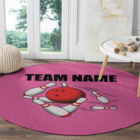 Pink and Black Bowling Round Carpet Design with Red Ball and Pins and Custom Team Name Graphic - Wonder Print Shop