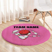 Pink and Black Bowling Round Carpet Design with Red Ball and Pins and Custom Team Name Graphic - Wonder Print Shop