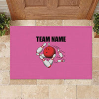 Pink and Black Bowling Rubber Doormat Design with Red Ball and Pins and Custom Team Name Graphic - Wonder Print Shop