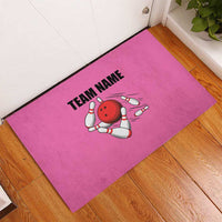 Pink and Black Bowling Rubber Doormat Design with Red Ball and Pins and Custom Team Name Graphic - Wonder Print Shop