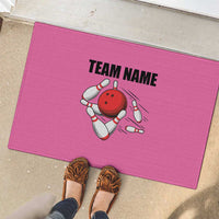 Pink and Black Bowling Rubber Doormat Design with Red Ball and Pins and Custom Team Name Graphic - Wonder Print Shop