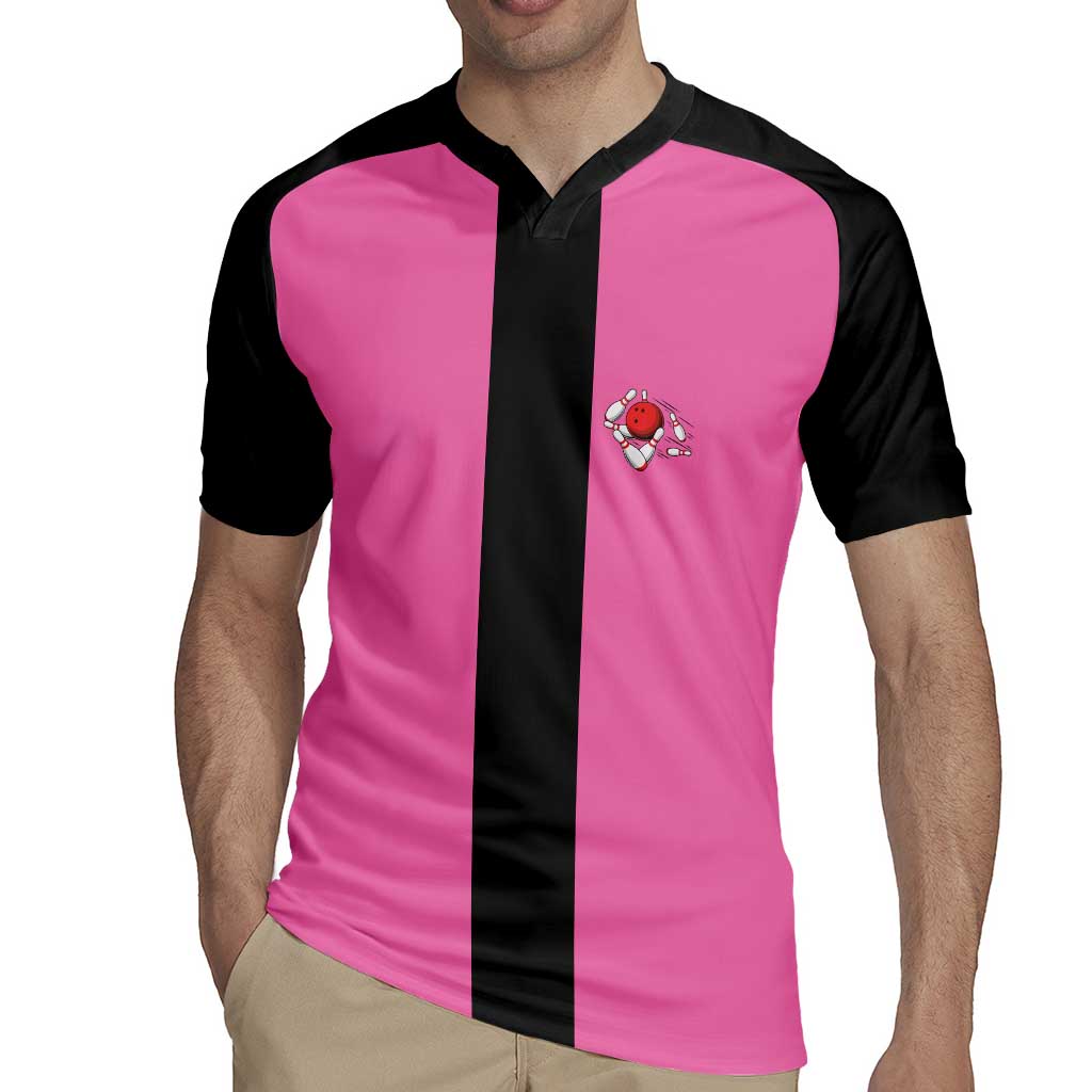 Pink and Black Bowling Rugby Jersey Design with Red Ball and Pins and Custom Team Name Graphic - Wonder Print Shop