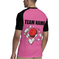 Pink and Black Bowling Rugby Jersey Design with Red Ball and Pins and Custom Team Name Graphic - Wonder Print Shop