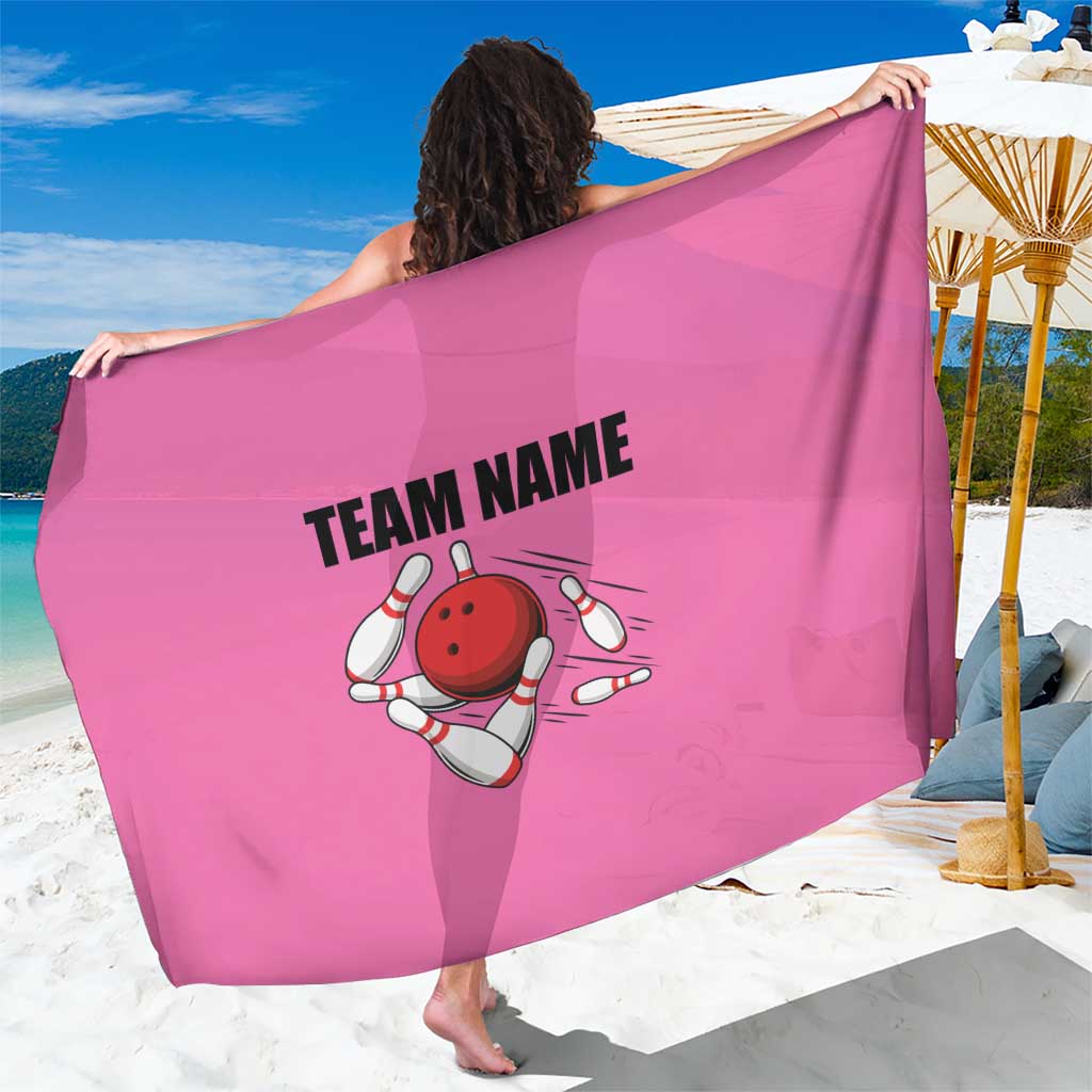 Pink and Black Bowling Sarong Design with Red Ball and Pins and Custom Team Name Graphic - Wonder Print Shop