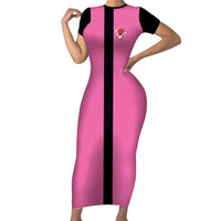 Pink and Black Bowling Short Sleeve Bodycon Dress Design with Red Ball and Pins and Custom Team Name Graphic - Wonder Print Shop