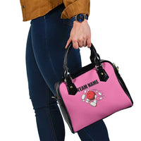 Pink and Black Bowling Shoulder Handbag Design with Red Ball and Pins and Custom Team Name Graphic - Wonder Print Shop