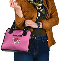 Pink and Black Bowling Shoulder Handbag Design with Red Ball and Pins and Custom Team Name Graphic - Wonder Print Shop