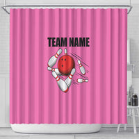 Pink and Black Bowling Shower Curtain Design with Red Ball and Pins and Custom Team Name Graphic - Wonder Print Shop