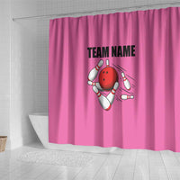 Pink and Black Bowling Shower Curtain Design with Red Ball and Pins and Custom Team Name Graphic - Wonder Print Shop