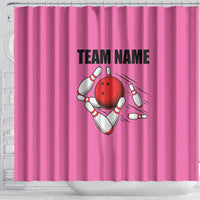 Pink and Black Bowling Shower Curtain Design with Red Ball and Pins and Custom Team Name Graphic - Wonder Print Shop