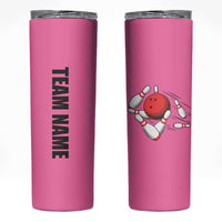 Pink and Black Bowling Skinny Tumbler Design with Red Ball and Pins and Custom Team Name Graphic - Wonder Print Shop