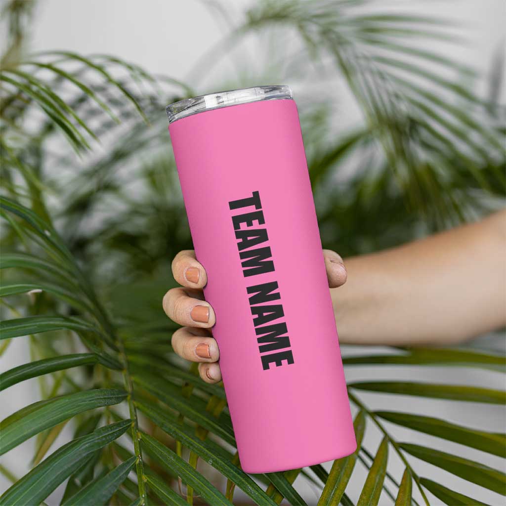 Pink and Black Bowling Skinny Tumbler Design with Red Ball and Pins and Custom Team Name Graphic - Wonder Print Shop