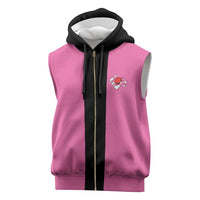Pink and Black Bowling Sleeveless Zip Hoodie Design with Red Ball and Pins and Custom Team Name Graphic - Wonder Print Shop